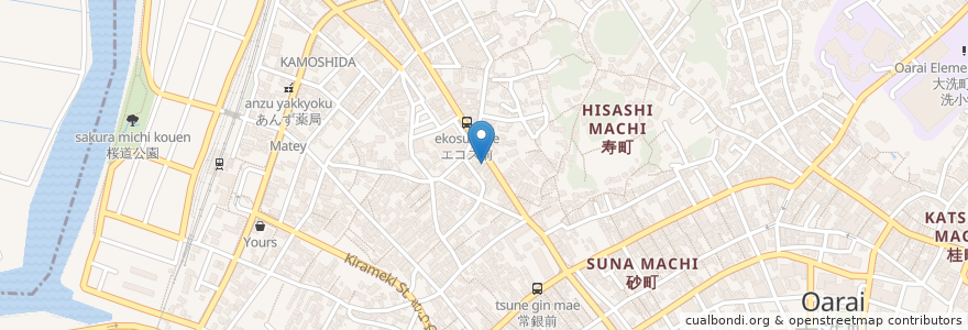 Mapa de ubicacion de 大阪屋 en Japonya, 茨城県, 東茨城郡, 大洗町.