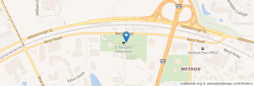 Mapa de ubicacion de JC Raulston Arboretum at NC State University en Amerika Birleşik Devletleri, Kuzey Karolina, Wake County, Raleigh.
