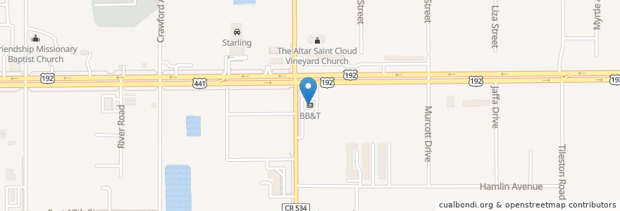 Mapa de ubicacion de BB&T en Amerika Syarikat, Florida, Osceola County.