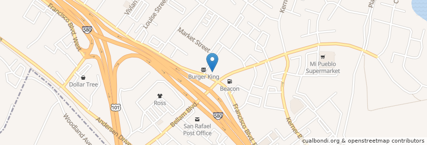 Mapa de ubicacion de Circle K en United States, California, Marin County, San Rafael.