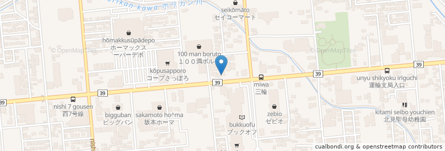 Mapa de ubicacion de 北見三輪簡易郵便局 en Japon, Préfecture De Hokkaidō, オホーツク総合振興局, 北見市.