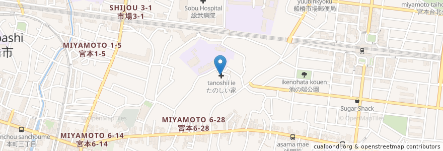 Mapa de ubicacion de たのしい家 en 日本, 千葉県, 船橋市.