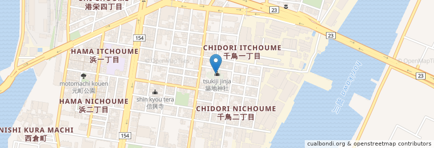 Mapa de ubicacion de 築地神社 en Jepun, 愛知県, 名古屋市, 港区.