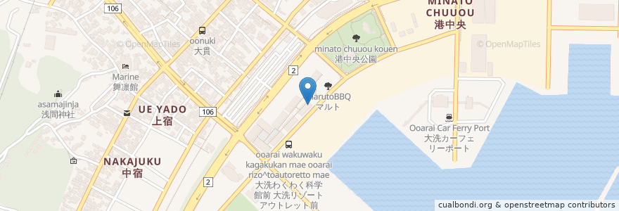 Mapa de ubicacion de うどん茶屋　つるかめ en Japón, Prefectura De Ibaraki, 東茨城郡, 大洗町.