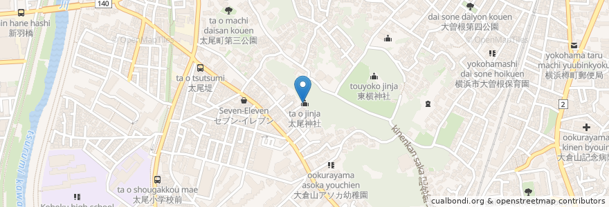 Mapa de ubicacion de 太尾神社 en 日本, 神奈川県, 横浜市, 港北区.
