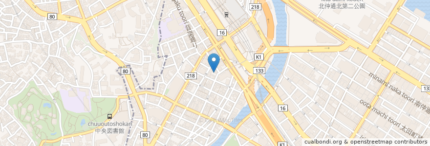 Mapa de ubicacion de 萬里 放題亭 en Japon, Préfecture De Kanagawa, 横浜市, 中区, 西区.