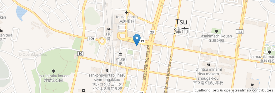 Mapa de ubicacion de 函館水産市場 en Japonya, 三重県, 津市.