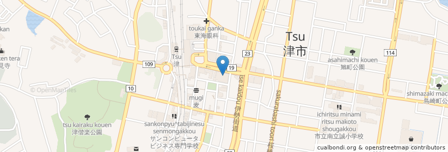 Mapa de ubicacion de 風の蔵人 en 日本, 三重県, 津市.