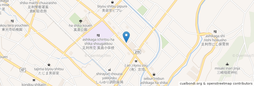 Mapa de ubicacion de 足利小山信用金庫葉鹿（支） en 日本, 栃木県, 足利市.