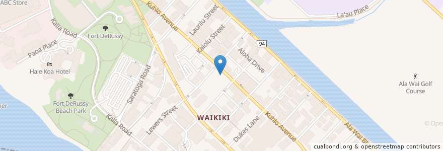 Mapa de ubicacion de Rivals Waikiki en 美利坚合众国/美利堅合眾國, United States Of America (Middle Hawai'ian Islands Territorial Waters), 夏威夷州, Honolulu, 檀香山市县.