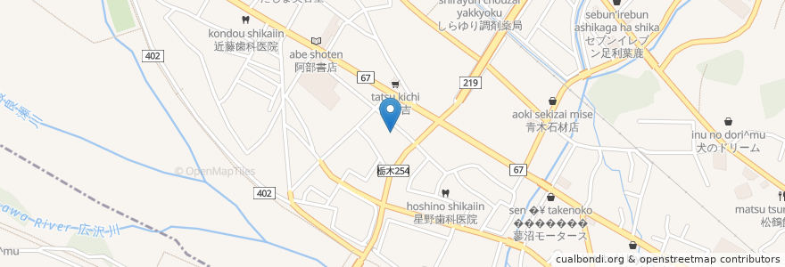 Mapa de ubicacion de わかば薬局葉鹿店 en 日本, 群馬県, 足利市.