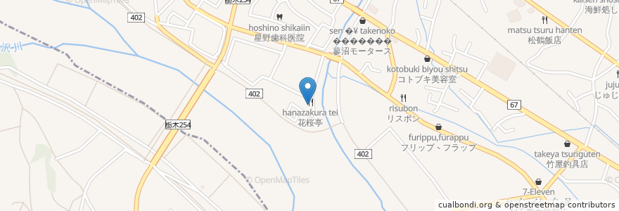 Mapa de ubicacion de 花桜亭 en Japan, Präfektur Gunma, 足利市.