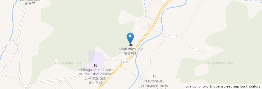 Mapa de ubicacion de 境宮神社 en Japonya, 栃木県, 足利市.