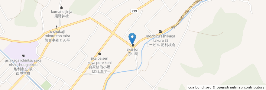 Mapa de ubicacion de 赤い鳥 en Japonya, 栃木県, 足利市.