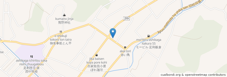 Mapa de ubicacion de 足利警察署板倉町駐在所 en Japão, 栃木県, 足利市.