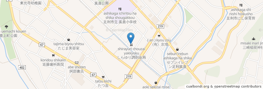 Mapa de ubicacion de しらゆり調剤薬局 en اليابان, 栃木県, 足利市.