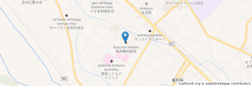 Mapa de ubicacion de 鶴貝歯科医院 en Japan, 栃木県, 足利市.
