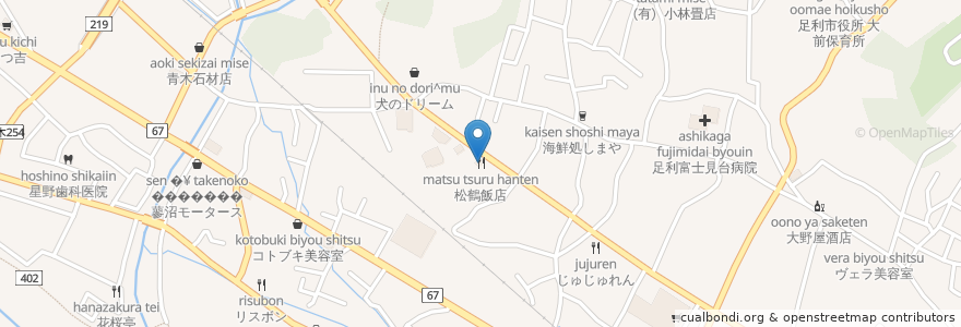 Mapa de ubicacion de 松鶴飯店 en اليابان, 栃木県, 足利市.
