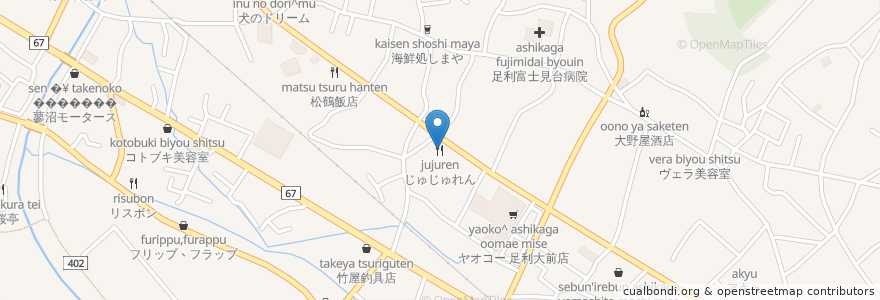 Mapa de ubicacion de じゅじゅれん en 일본, 도치기현, 足利市.