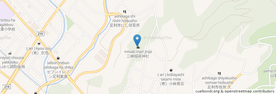 Mapa de ubicacion de 三崎稲荷神社 en 日本, 栃木県, 足利市.