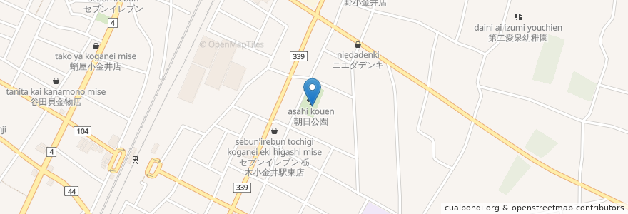 Mapa de ubicacion de 朝日公民館 en Japão, 栃木県, 下野市.