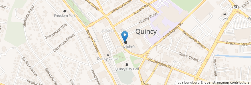 Mapa de ubicacion de Jimmy John's en Estados Unidos De América, Massachusetts, Norfolk County, Quincy.
