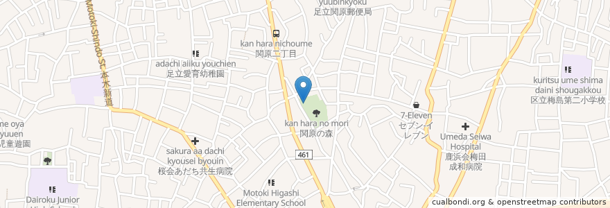 Mapa de ubicacion de 本木関原住区センター en اليابان, 東京都, 足立区.