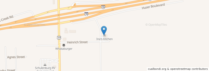 Mapa de ubicacion de Ina's Kitchen en アメリカ合衆国, テキサス州, Fayette County, Schulenburg.