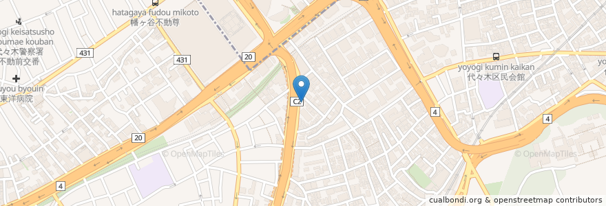 Mapa de ubicacion de 炭火燒肉.にくなべ屋 神戶びいどろ@初台 en 일본, 도쿄도, 시부야구.