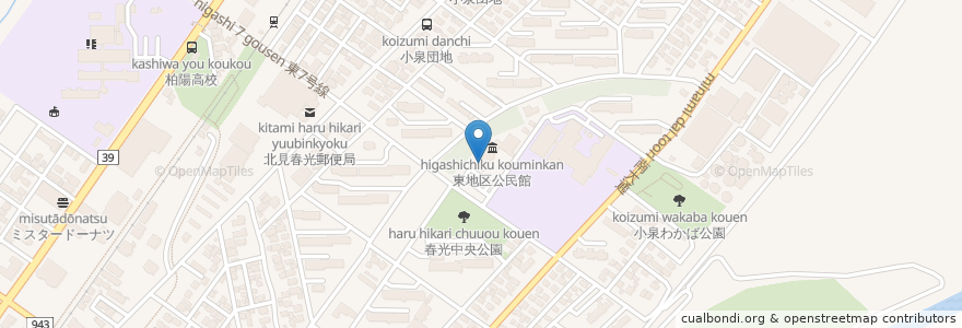 Mapa de ubicacion de 北見市立中央図書館東分館 en Япония, Хоккайдо, Округ Охотск, 北見市.