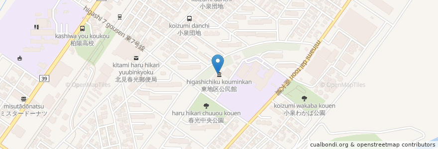 Mapa de ubicacion de 東地区公民館 en Japon, Préfecture De Hokkaidō, オホーツク総合振興局, 北見市.