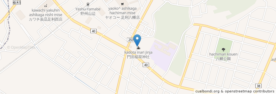 Mapa de ubicacion de 門田稲荷神社 en Japan, Präfektur Tochigi, 足利市.