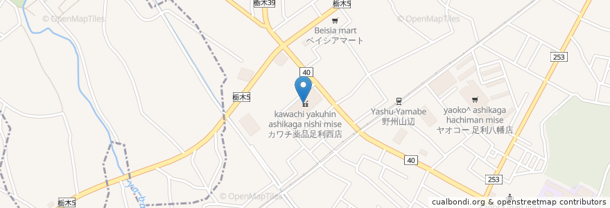 Mapa de ubicacion de カワチ薬品足利西店 en Jepun, 栃木県, 足利市.