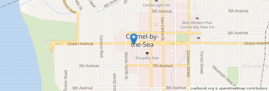 Mapa de ubicacion de Mediteraen en Соединённые Штаты Америки, Калифорния, Monterey County, Carmel-By-The-Sea.