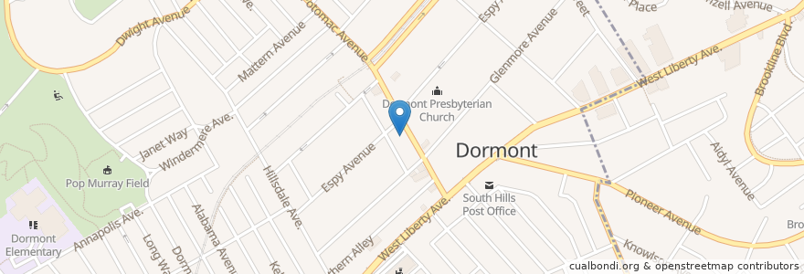 Mapa de ubicacion de Hollywood Theater en 미국, 펜실베이니아, Allegheny County, Dormont.