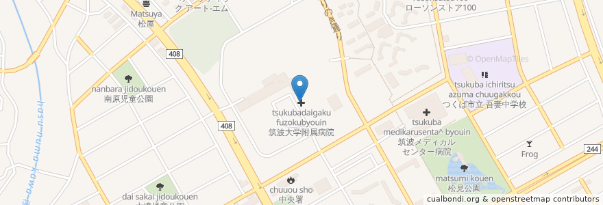 Mapa de ubicacion de 筑波大学附属病院 en ژاپن, 茨城県, つくば市.