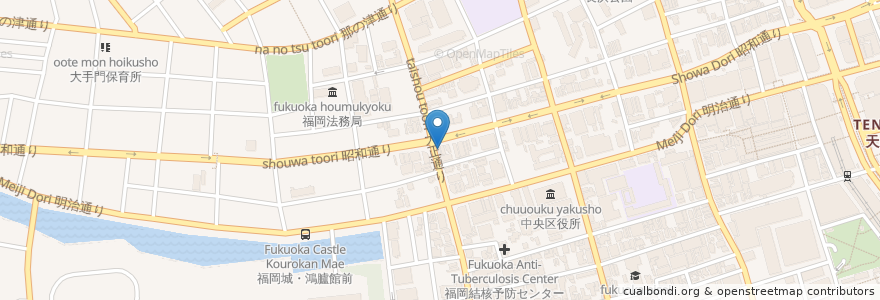 Mapa de ubicacion de 戦国焼鳥 家康本陣 en Japonya, 福岡県, 福岡市, 中央区.