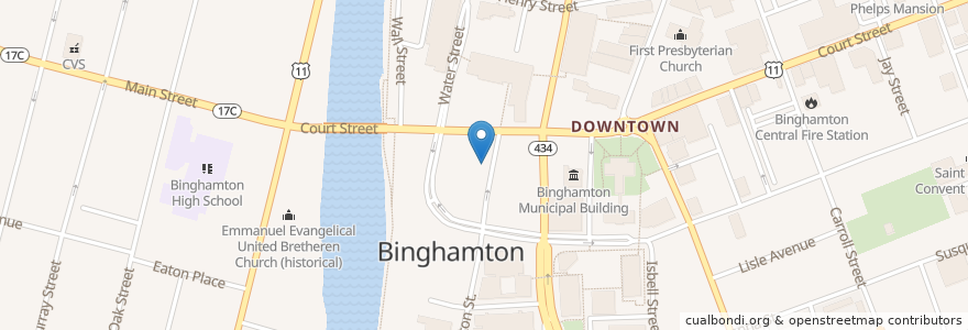 Mapa de ubicacion de Strange Brew Cafe en 미국, 뉴욕, Broome County, Binghamton.