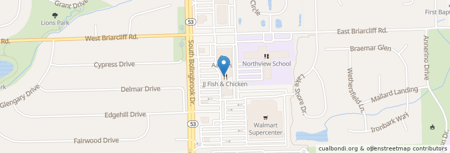 Mapa de ubicacion de JJ Fish & Chicken en Stati Uniti D'America, Illinois, Will County, Bolingbrook.