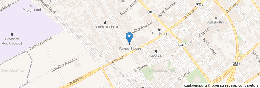 Mapa de ubicacion de Korean House en United States, California, Alameda County, Hayward.