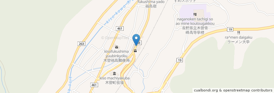 Mapa de ubicacion de 木曽福島駅前 en 일본, 나가노현, 木曽郡, 木曽町.