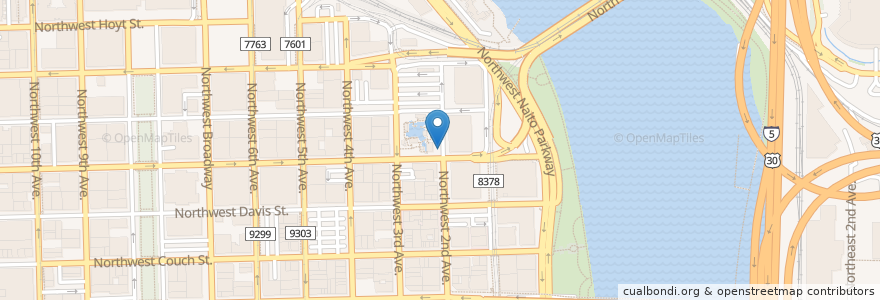 Mapa de ubicacion de Biketown PDX NW 2nd at Everett en Estados Unidos Da América, Oregon, Portland, Multnomah County.