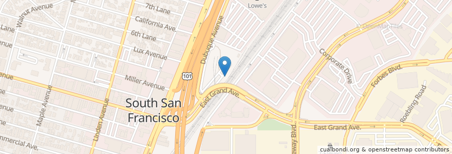 Mapa de ubicacion de South San Francisco Caltrain Bike Lockers en United States, California, San Mateo County, South San Francisco.