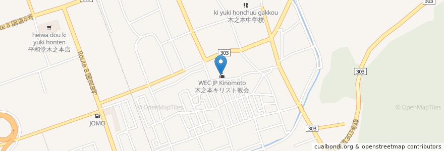 Mapa de ubicacion de 木之本キリスト教会 en Japón, Prefectura De Shiga, 長浜市.