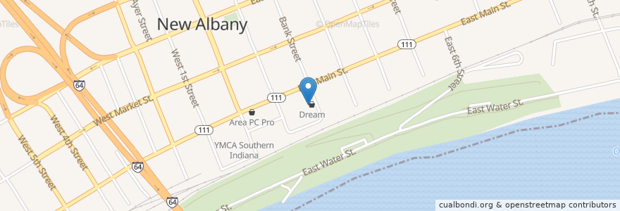 Mapa de ubicacion de Aladdin's Cafe en Stati Uniti D'America, Indiana, Floyd County, New Albany.