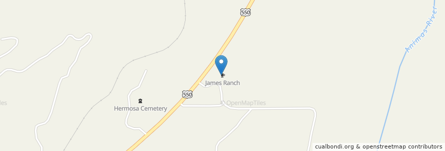 Mapa de ubicacion de James Ranch en États-Unis D'Amérique, Colorado, La Plata County.