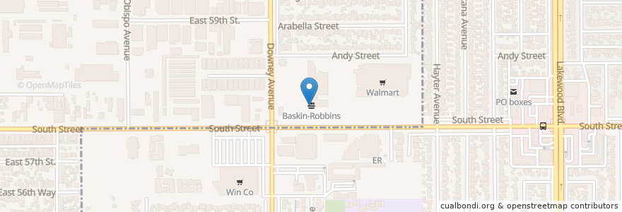 Mapa de ubicacion de Baskin-Robbins en الولايات المتّحدة الأمريكيّة, كاليفورنيا, مقاطعة لوس أنجلس.