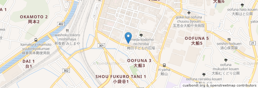 Mapa de ubicacion de 大船行政センター en Jepun, 神奈川県, 鎌倉市.