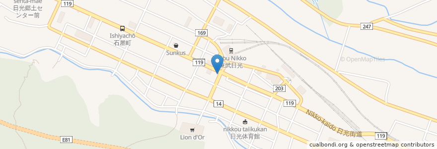 Mapa de ubicacion de 日光駅前郵便局 en Japão, 栃木県, 日光市.