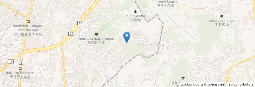 Mapa de ubicacion de 正一位稲荷神社 en 일본, 가나가와현, 요코하마시, 港北区, 鶴見区.
